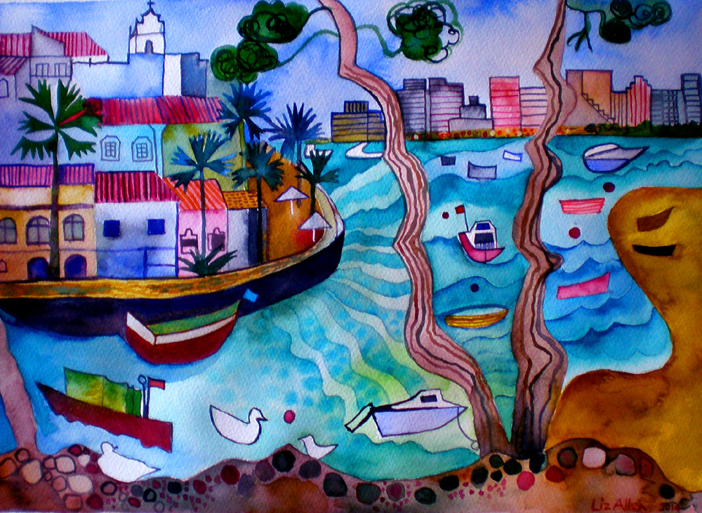 Watercolour painting of Ferragudo