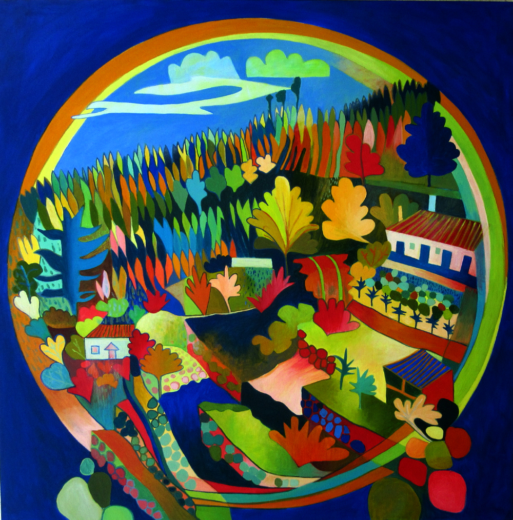 A painting of agricultural terraces on the mountain of Foia, Algarve, Portugal