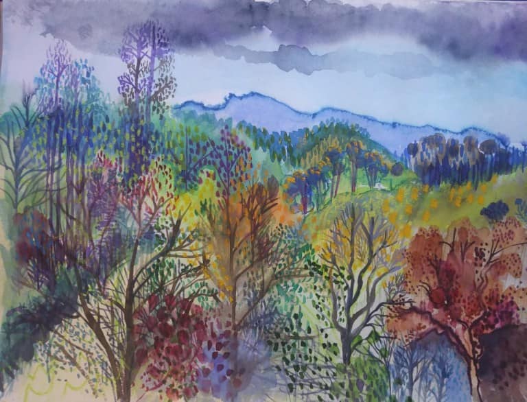 Painting by Liz Allen - Monchique landscape, watercolour on paper